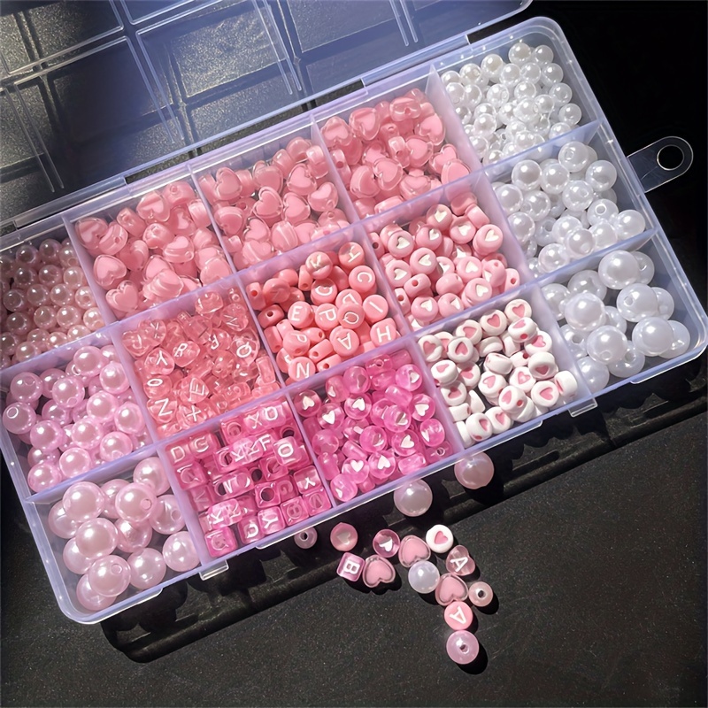 Jewelry Making Kit For Beginners - 10-częściowy różowy zestaw z alfabetem, koraliki