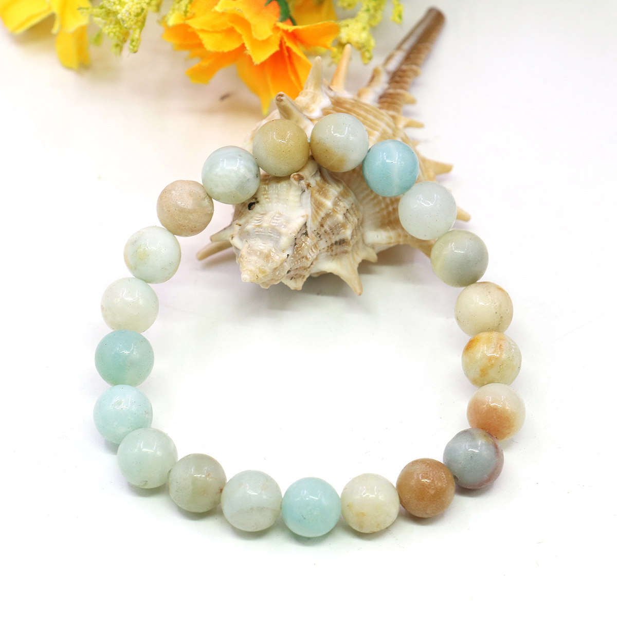 Jewelry Making Amazon - Bransoletka z naturalnego, okrągłego, niebieskiego agatu